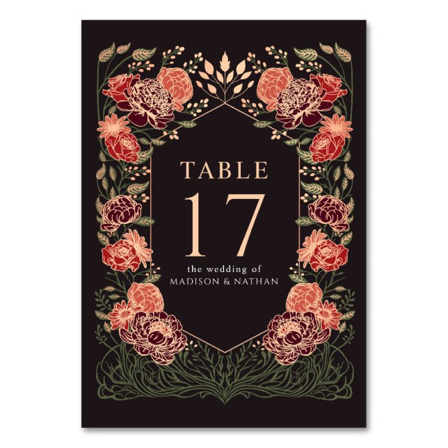 Rose Gold Black Enchanted Garden Wedding Tischnummer (Vorderseite)