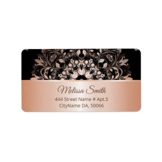 Rose Gold Black Floral Mandala Adressaufkleber