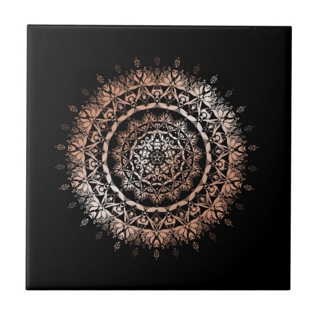 Rose Gold Black Floral Mandala Fliese (Vorderseite)