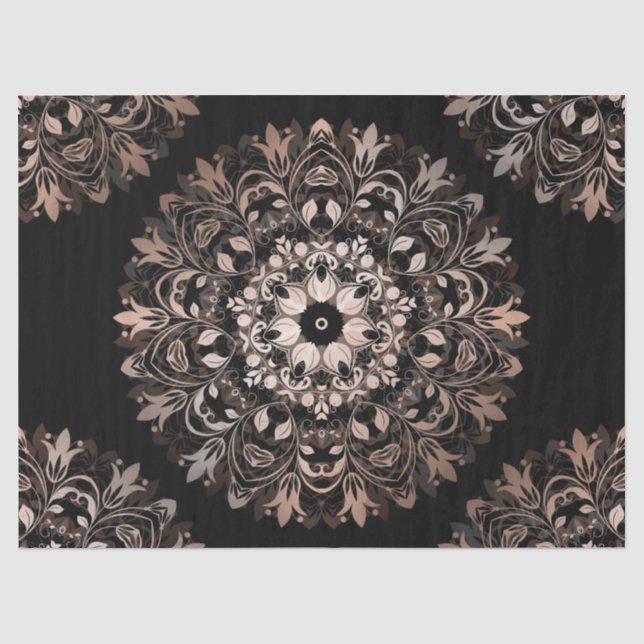Rose Gold Black Floral Mandala Seidenpapier (Vorderseite)
