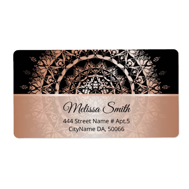 Rose Gold Black Floral Moderne Mandala (Vorne)