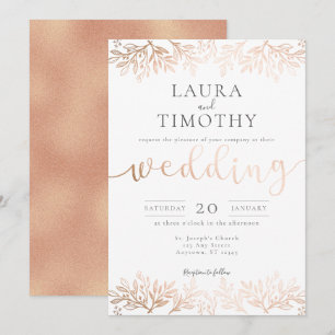 Rose Gold Black Floral Rustic Typografie Hochzeit Einladung