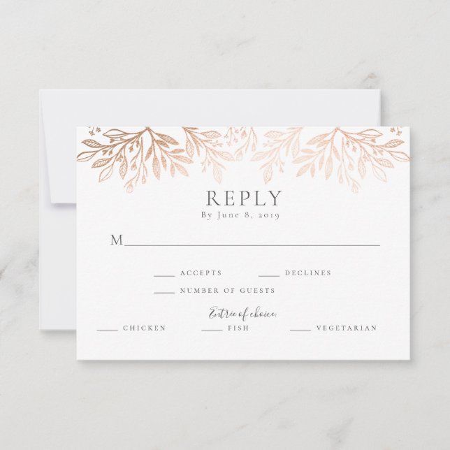 Rose Gold Black Floral Rustic Typografy Hochzeit RSVP Karte (Vorderseite)