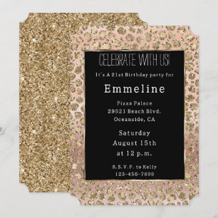 Rose Gold Black Glam Glitzer Leopard Einladung