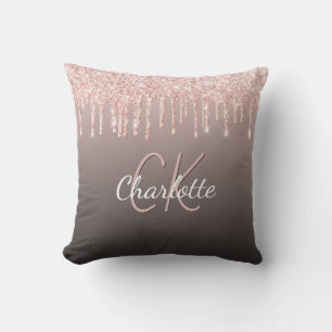 Rose gold black glitter drips custom monogram name kissen
