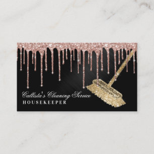 Rose Gold Black Glitzer Tropfen Reinigungsservice Visitenkarte