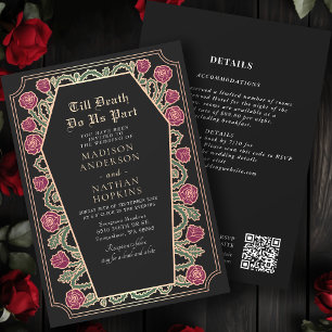 Rose Gold Black Gothic Coffin Wedding QR Code Einladung