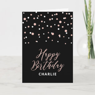 Rose Gold & Black Happy Birthday Name Grußkarte Au Karte
