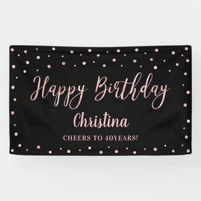Rose Gold & Black Happy Geburtstag Party Banner (Horizontal)