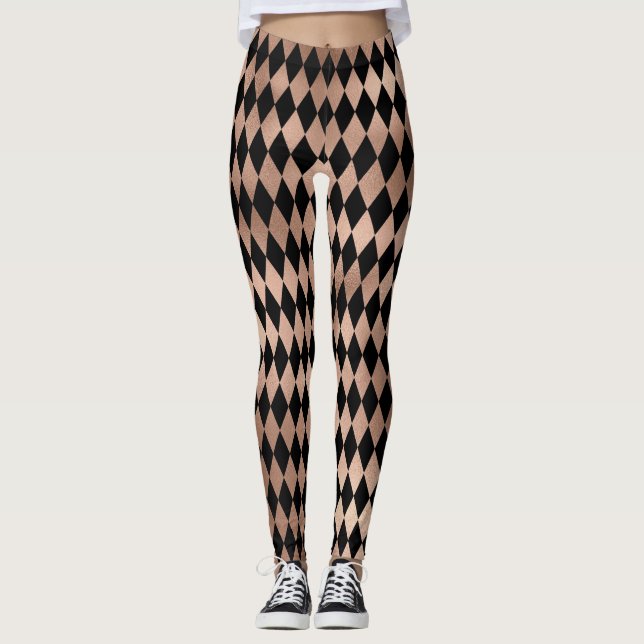 Rose Gold & Black Harlequin Leggings (Vorderseite)