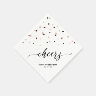 Rose gold & Black Hexagon Confetti Cheers Geburtst Serviette