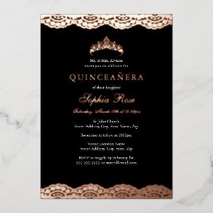 Rose Gold Black Lace Tiara Quinceanera Folie Folieneinladung