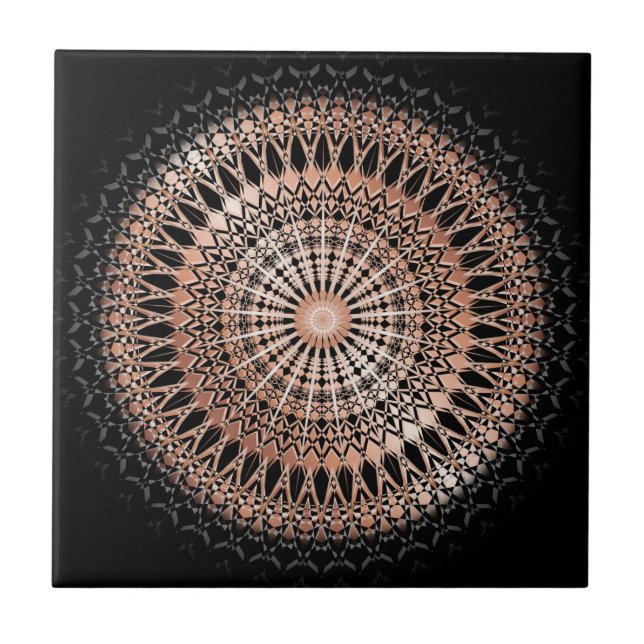 Rose Gold Black Mandala Fliese (Vorderseite)