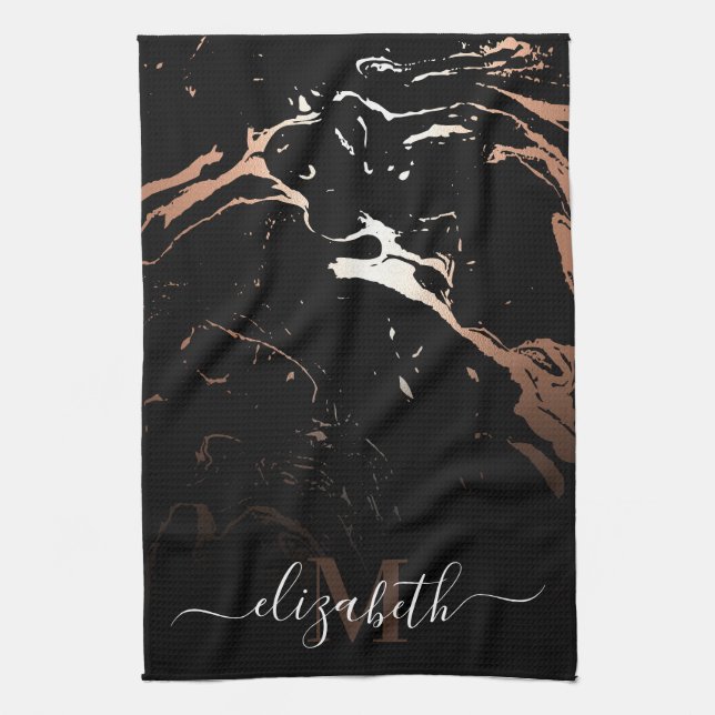 Rose Gold Black Marble Geschirrtuch (Vertikal)