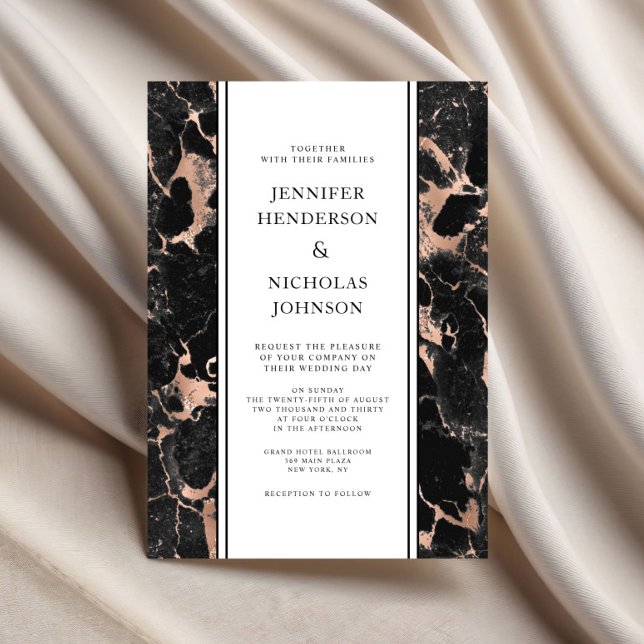 Rose Gold Black Marble Wedding Einladung (Elegant Rose Gold Black Marble Wedding Invitation)