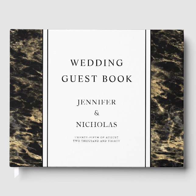 Rose Gold Black Marble Wedding Gästebuch (Vorderseite)