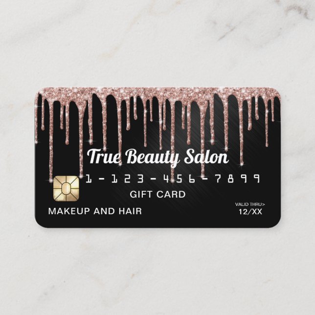 Rose Gold Black Metallic Glitzer Tropfen Gift Cred Visitenkarte (Vorderseite)