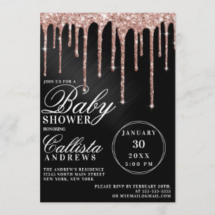 Rose Gold Black Metallic Glitzer Tropfen Kinderdus Einladung