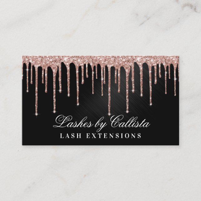 Rose Gold Black Metallic Glitzer Tropfen Lashes Visitenkarte (Vorderseite)