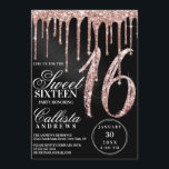 Rose Gold Black Metallic Glitzer Tropfen Sweet 16 Einladung<br><div class="desc">Diese geistreiche und glamouröse 16 . Geburtstag Geburtstagsfeier ist perfekt für ein stilvolles und trendiges Mädchen. Es verfügt über Imitate, die auf einem schwarz gebürsteten metallischen Hintergrund mit Gold-Glitzer-Tropfen der funkelnd Rose gedruckt wurden. Die Typografie ist ein elegantes kursives Drehbuch mit einem modernen Serif-Schriftart, um zu entsprechen. Es ist schick,...</div>