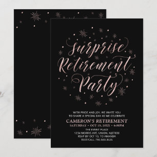 Rose Gold & Black Modern Surprise Retirement Party Einladung