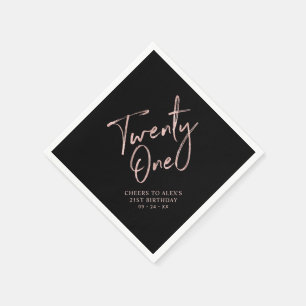 Rose Gold & Black Modernes Erwachsenes 21. Geburts Serviette