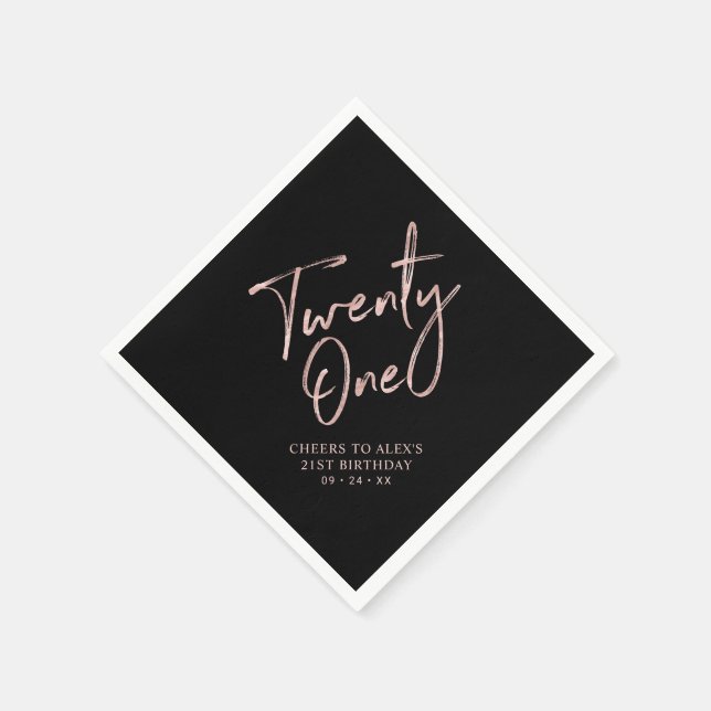 Rose Gold & Black Modernes Erwachsenes 21. Geburts Serviette (Ecke)