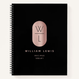 Rose Gold Black Monogram Modernes Minimalistisches Notizbuch