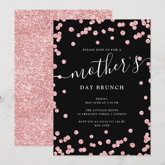 Rose Gold Black Mother Day Brunch  Einladung (Vorne/Hinten)