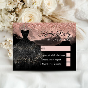 Rose Gold & Black Prinzessin Quinceañera RSVP Kart Begleitkarte