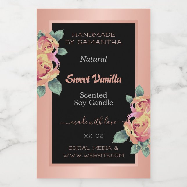 Rose Gold Black Product Packaging Labels Beauty & Lebensmitteletikett (Einzelnes Label)