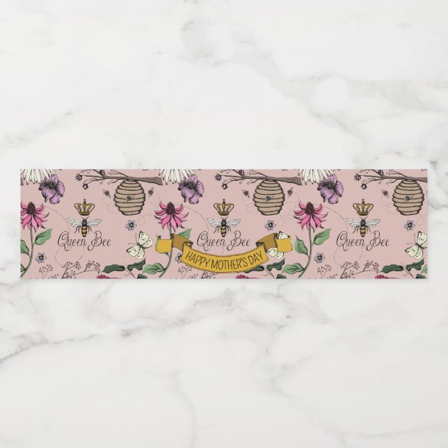 Rose Gold & Black Queen Bee, Gold Crown & Scroll (Einzelnes Label)