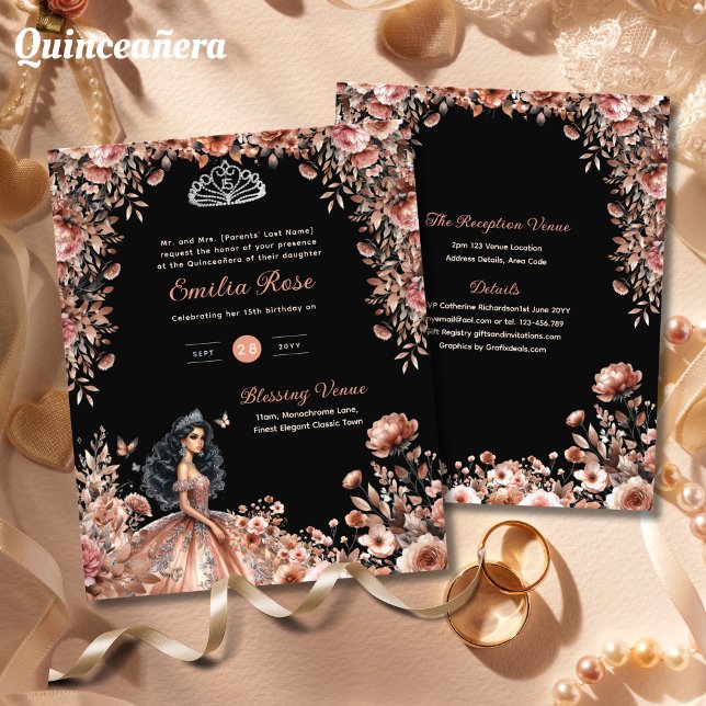 Rose Gold Black Quinceanera Dress Floral Rose (Von Creator hochgeladen)