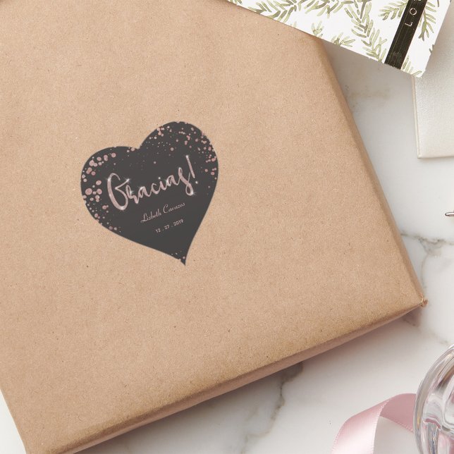 Rose Gold Black Quinceanera Gracias Trendy Herz-Aufkleber (Von Creator hochgeladen)