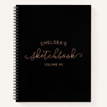 Rose Gold Black Script Calligraphy Name Sketchbook