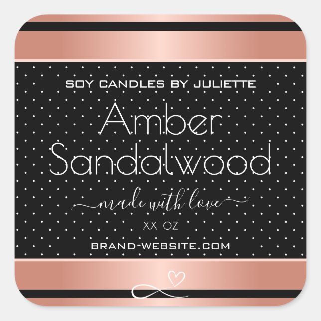 Rose Gold Black Soy Wax Kerzen Packing Labels Quadratischer Aufkleber (Vorderseite)