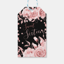 Rose Gold Black Sweet 16 Glitzer Confetti Floral