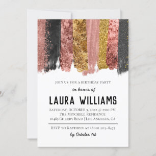 Rose Gold & Black Tape Anniversaire Invitation