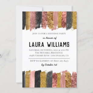 Rose Gold & Black Tape Anniversaire Invitation