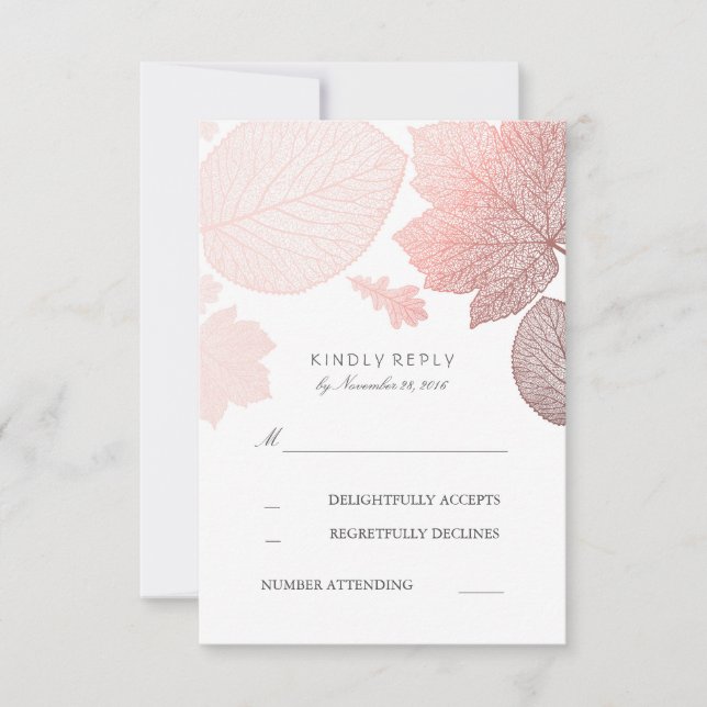 Rose Gold Blätter Hochzeit im Herbst RSVP Cards Karte (Vorderseite)