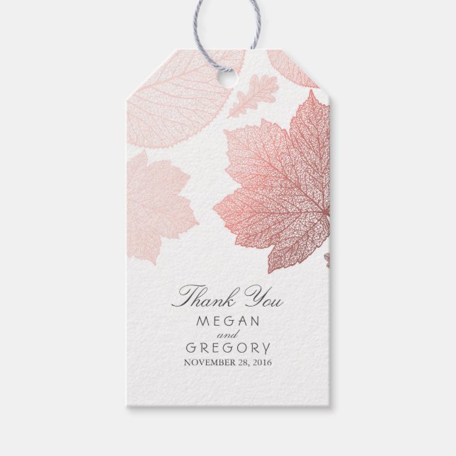 Rose Gold Blätter Weiße Hochzeit im Herbst Geschenkanhänger (Vorderseite)