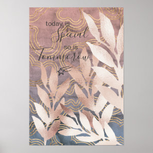 'Rose Gold'-Blattwedel auf rosa/blauen Wellen mit  Poster
