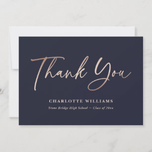 Rose Gold Blau Elegantes Schrift Graduierung Dankeskarte
