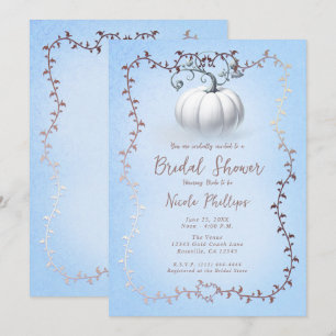 Rose Gold Blau Storybook Weißer Kürbis Braut-  Einladung