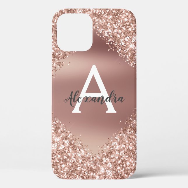 Rose Gold Bling Luxus Sparkle Glitzer Monogram Case-Mate iPhone Hülle (Rückseite)