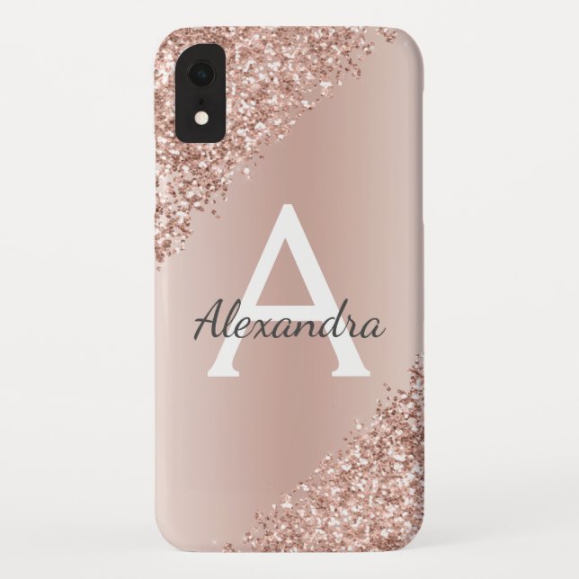 Rose Gold Bling Luxus Sparkle Glitzer Monogram Case-Mate iPhone Hülle (Rückseite)