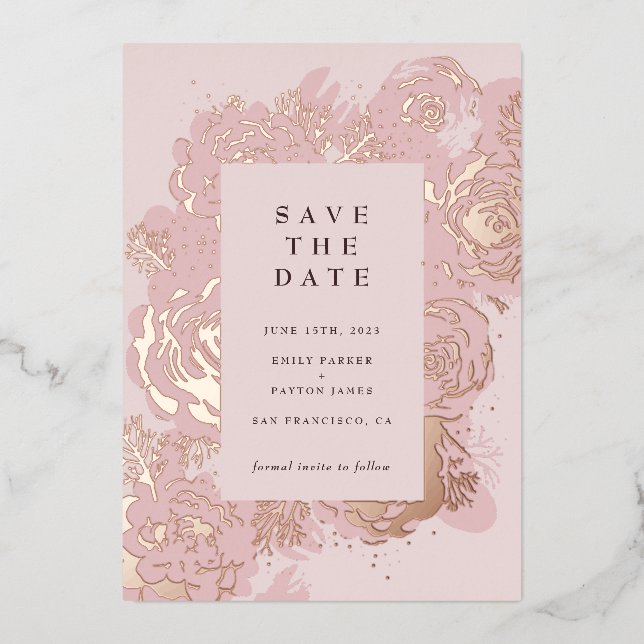 Rose Gold Blooms Folieneinladung (Vorderseite)