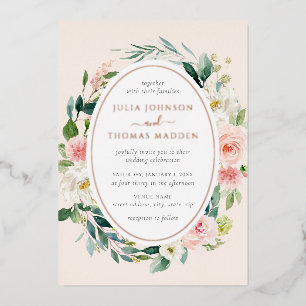 Rose Gold Bloral Foliage Blush Hochzeit Folieneinladung