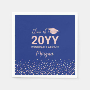 Rose gold & Blue Confetti Klasse des Abschlusses Serviette