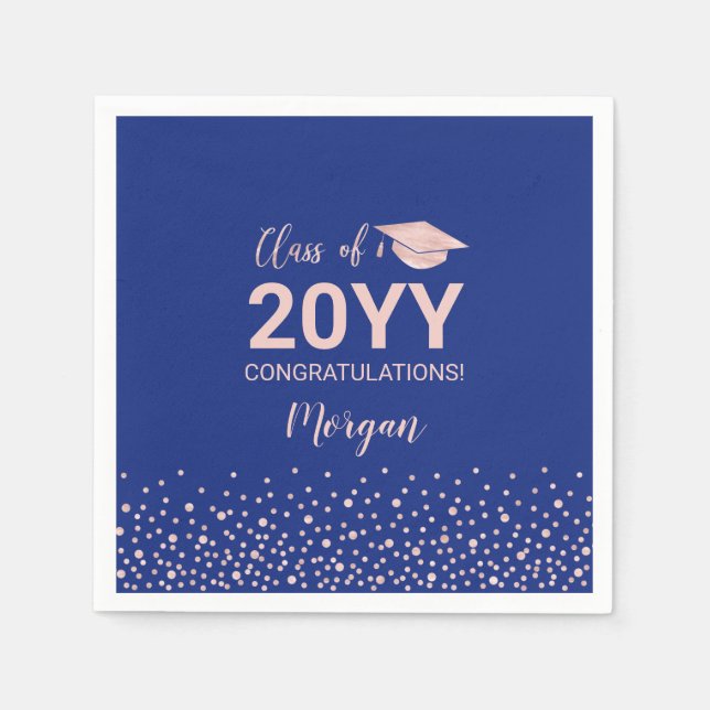 Rose gold & Blue Confetti Klasse des Abschlusses Serviette (Vorderseite)
